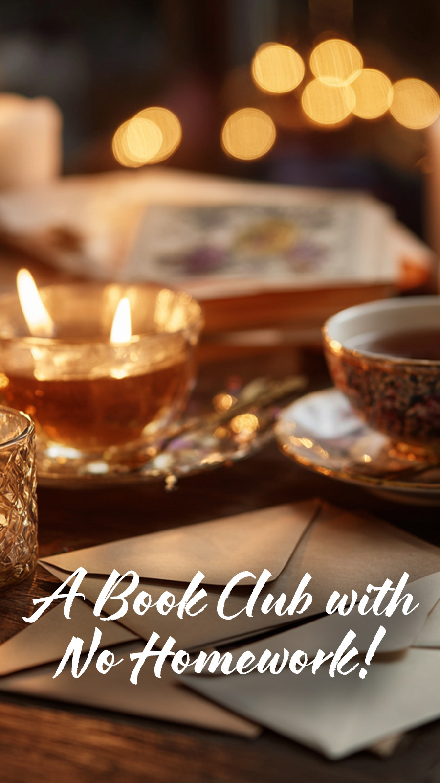 a book club with no homework - image of letters, candles and tea